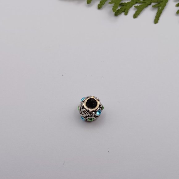 🍀3 for $15 - Silver Swirl and Rhinestone charm for Pandora-Style Bracelet - Picture 3 of 3